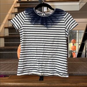 Striped T-Shirt with Navy Tulle Collar
